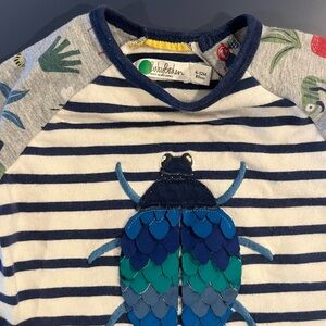 Baby Boden Navy and White Striped Kids Tee with Bug Design